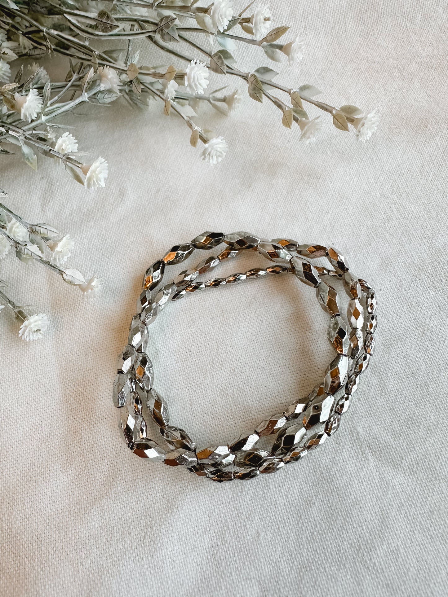 Silver Beaded Stretch Bracelet Set