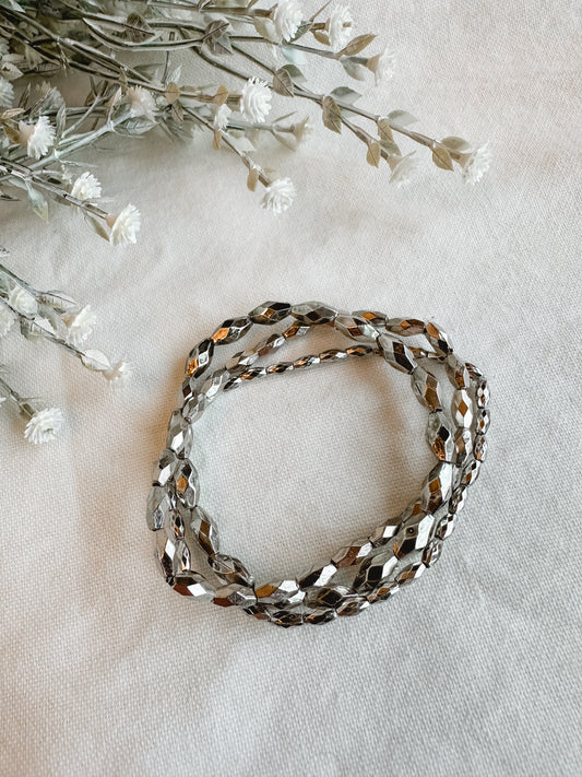 Silver Beaded Stretch Bracelet Set