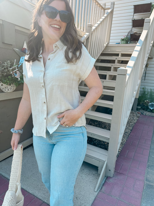 Oatmeal Button Down Top