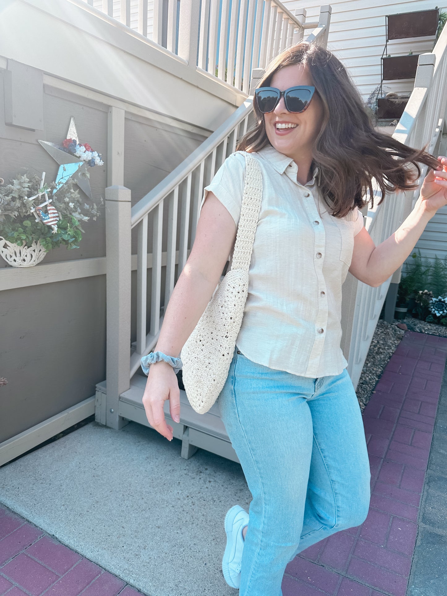 Oatmeal Button Down Top