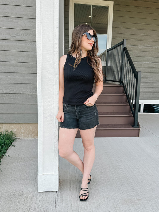 Washed Black Denim Shorts