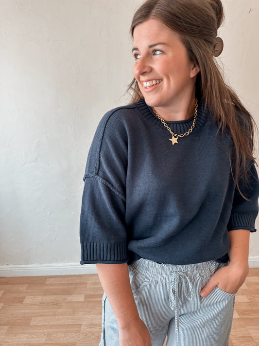 Navy Drop Shoulder Sweater