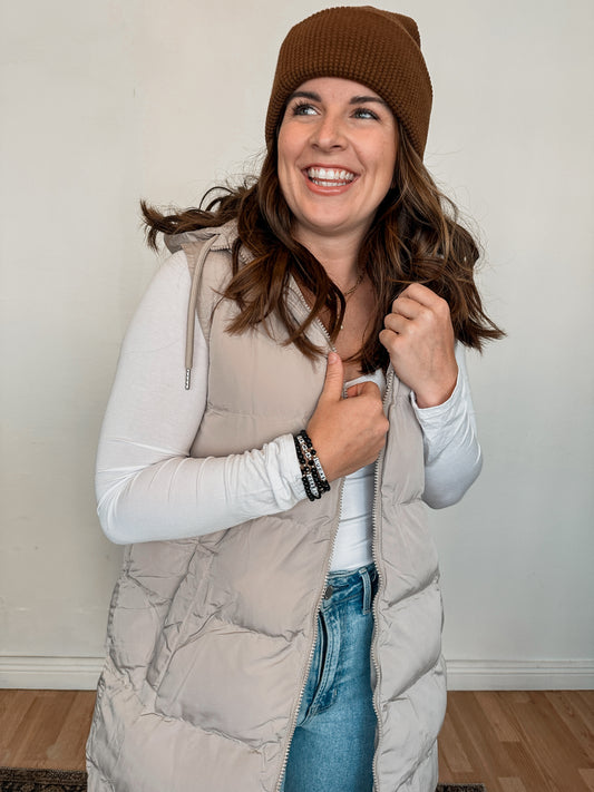 Beige Hooded Puffer Vest