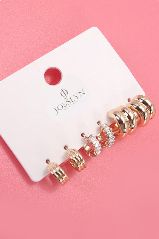 Triple Mini Hoop Earrings Set