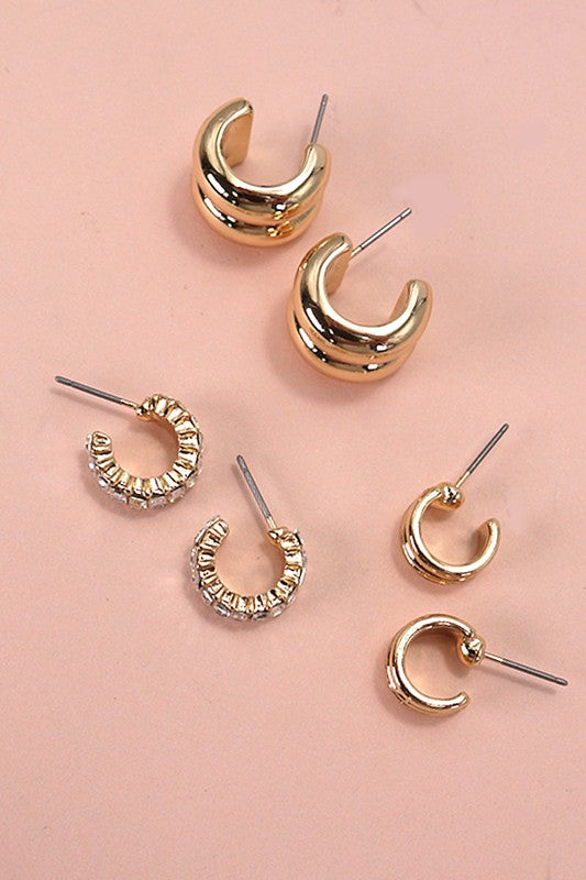 Triple Mini Hoop Earrings Set