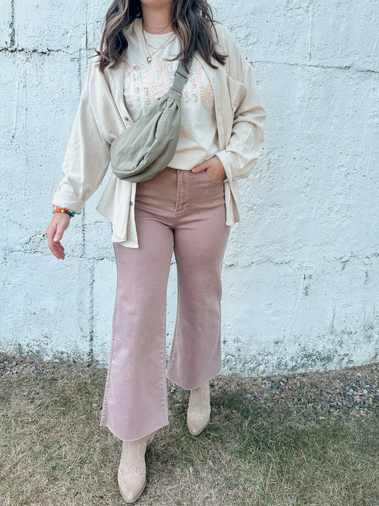 The Annie Wide Leg Jeans - Dried Rose