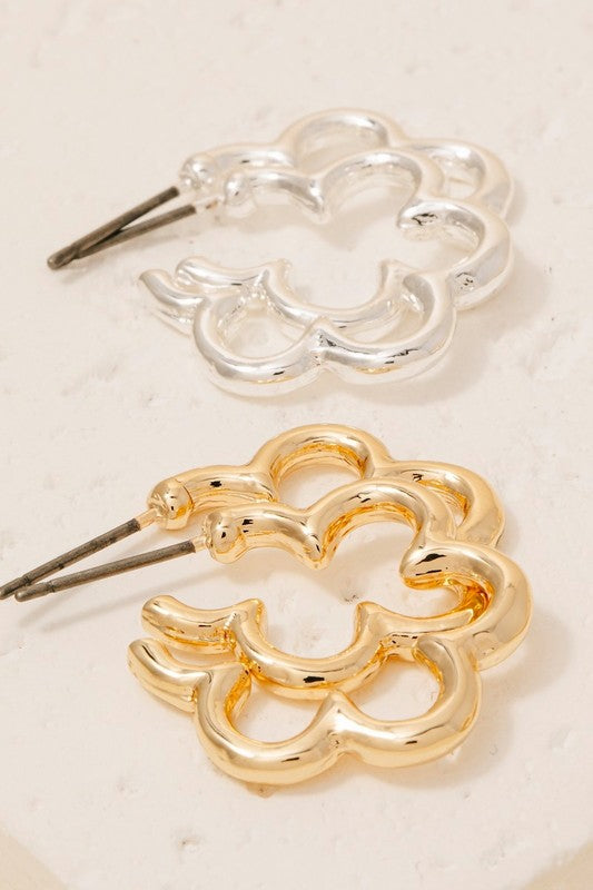 Wavy Flower Hoop Earrings