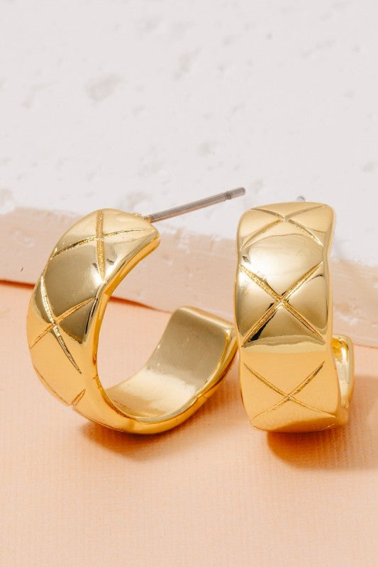 Gold Quilted Hoop Earrings