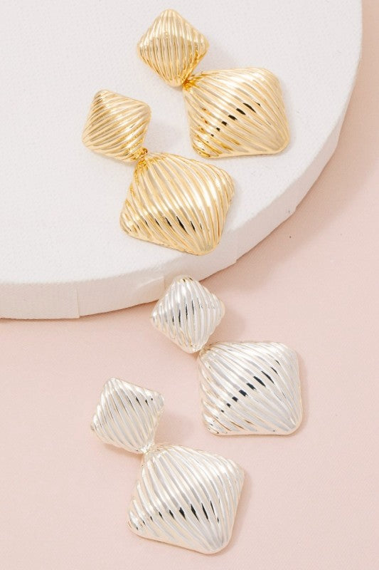 Square Domed Drop Earrings