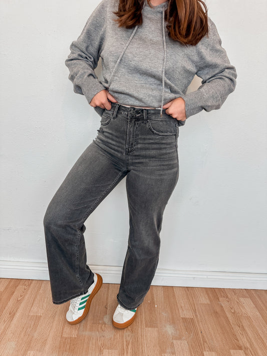 High Rise Wide Leg in Washed Grey