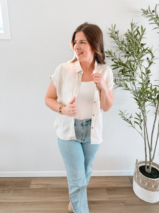 Oatmeal Button Down Top