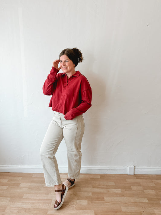 Cream Slight Barrel Jeans