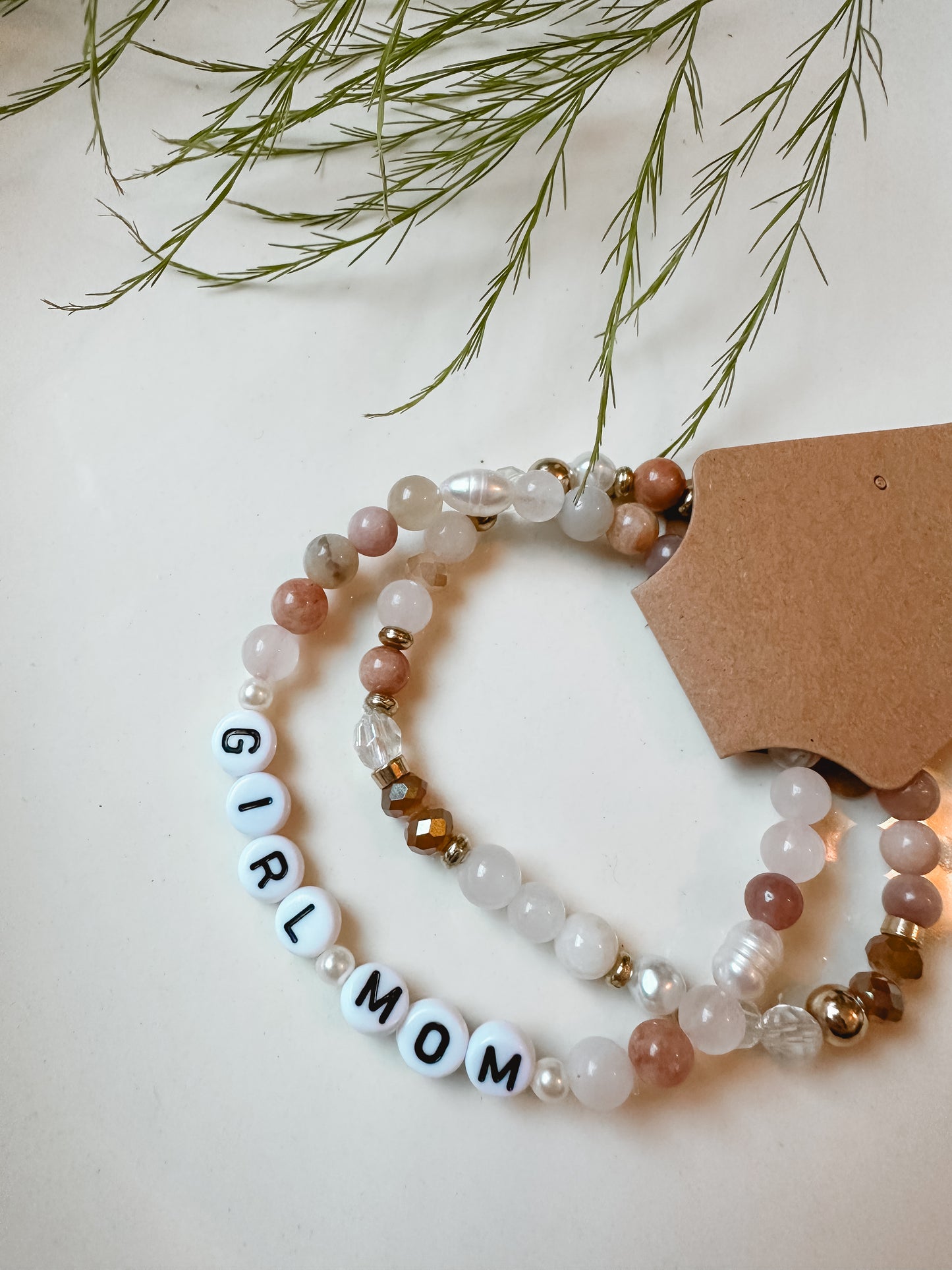 MOM / GIRL MOM Stone Bracelet Set