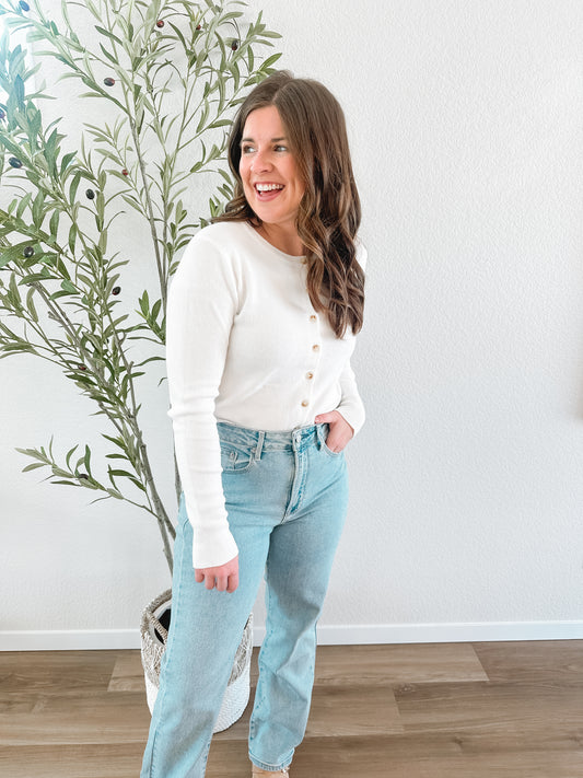 Soft Ribbed Button Sweater