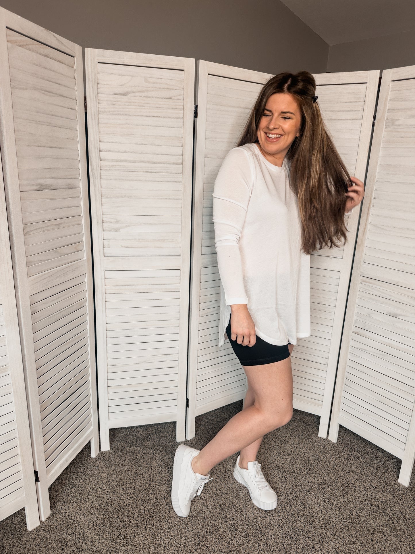 White Side Slit Long Sleeve