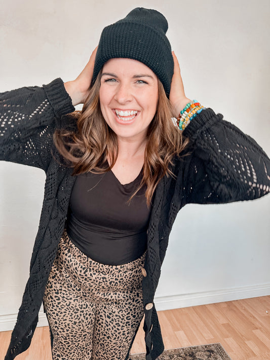 Black Open Knit Cardigan