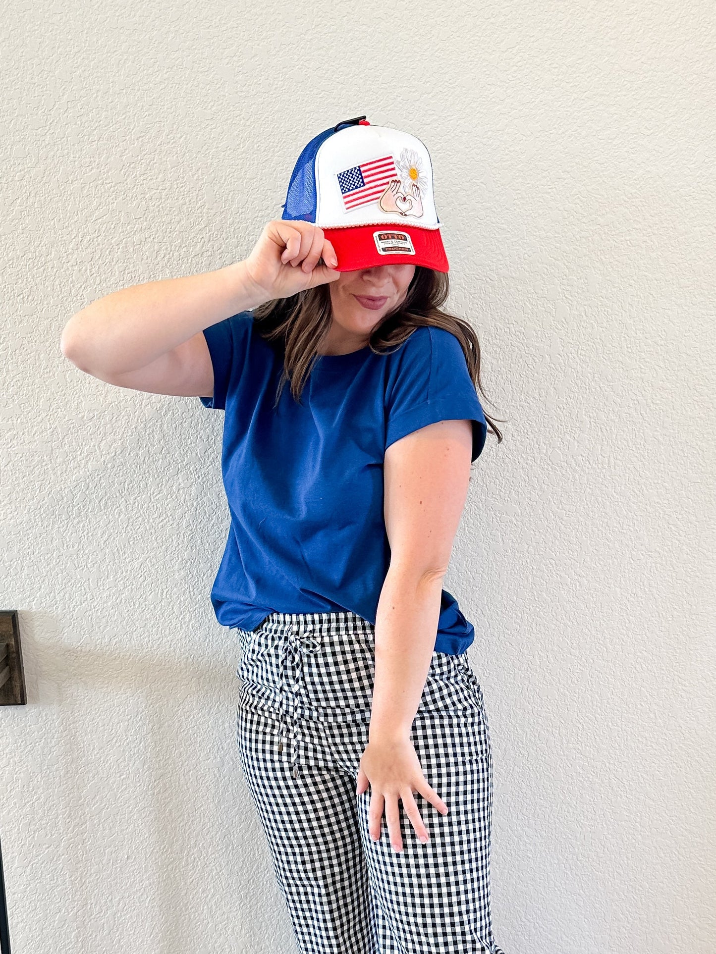 Flag Patch Hat W/ Pearl Chain