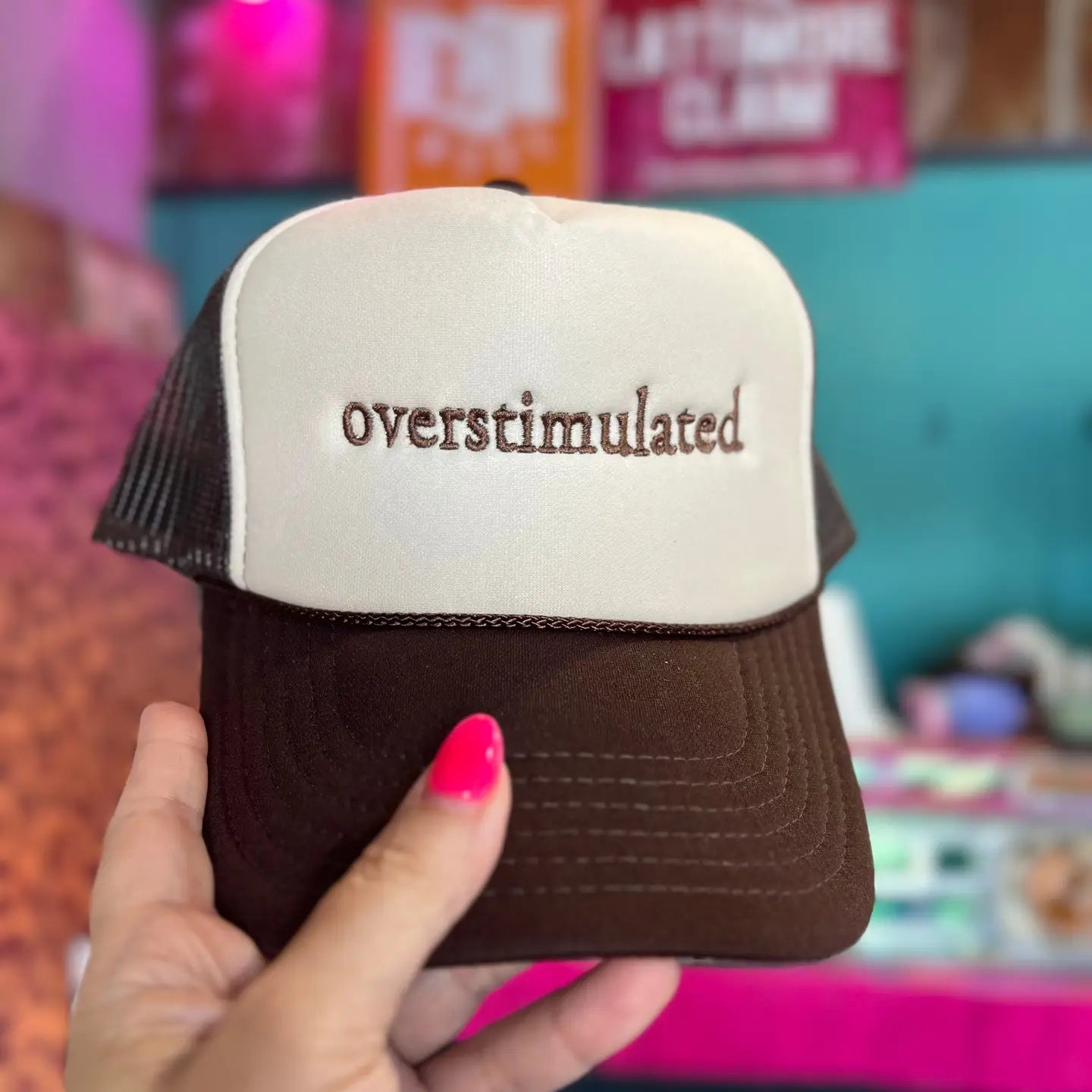 overstimulated embroidered trucker