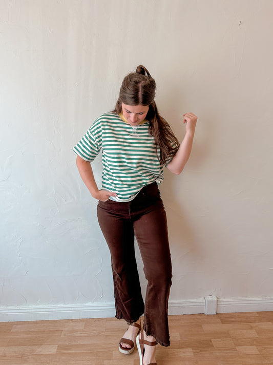 Green Colorblock Stripe Knit Tee