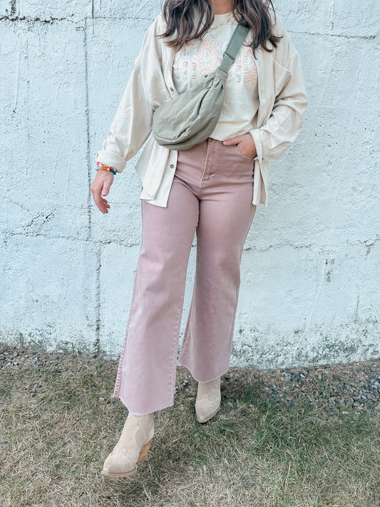 The Annie Wide Leg Jeans - Dried Rose