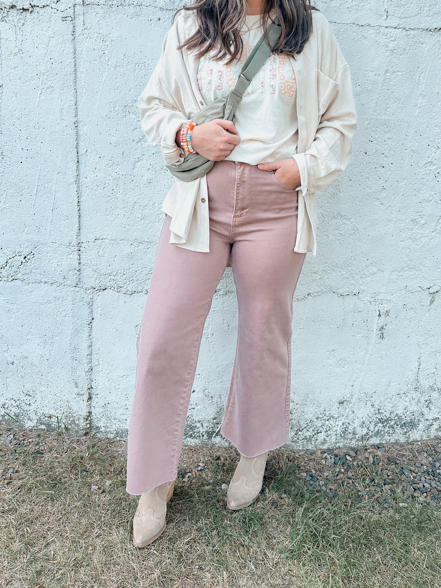 The Annie Wide Leg Jeans - Dried Rose