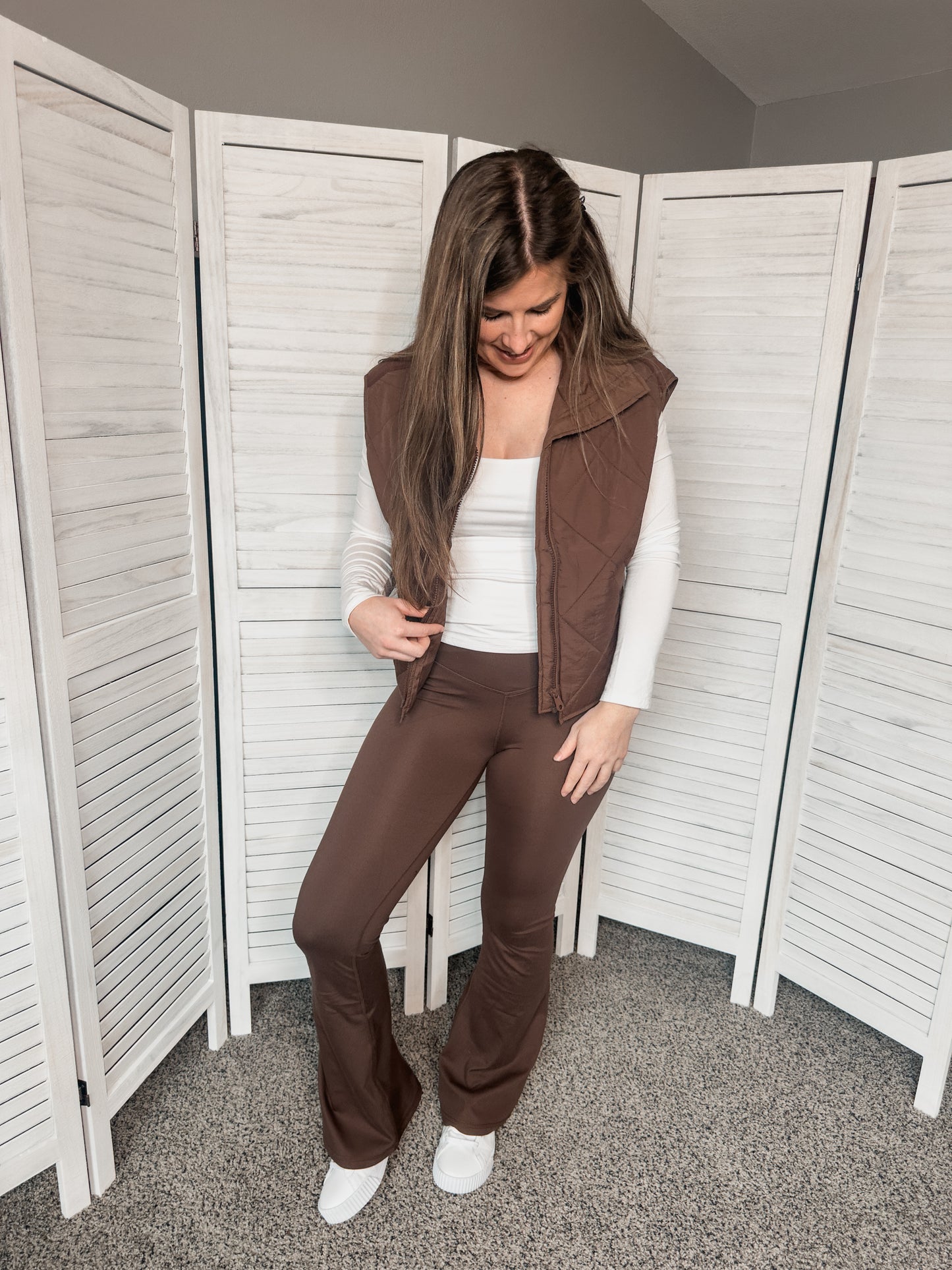 Brown Crossover Waist Yoga Pants