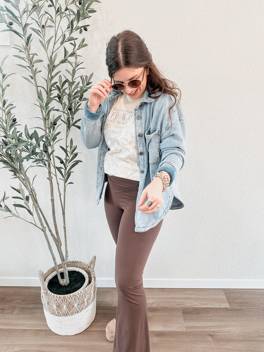 Brown Crossover Waist Yoga Pants