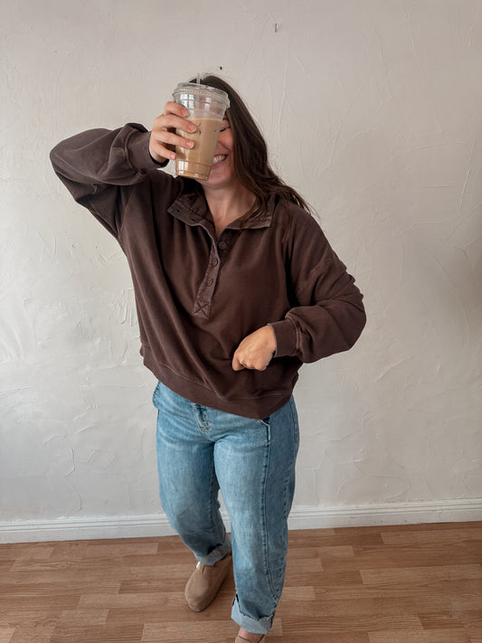 Dark Brown Button Front Sweatshirt
