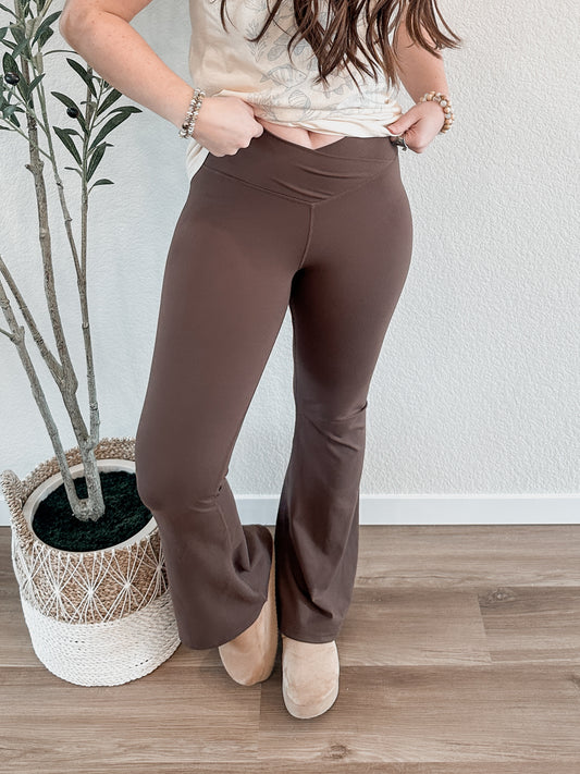 Brown Crossover Waist Yoga Pants