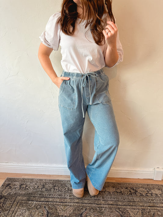 Comfy Cotton Pull On Denim Pants