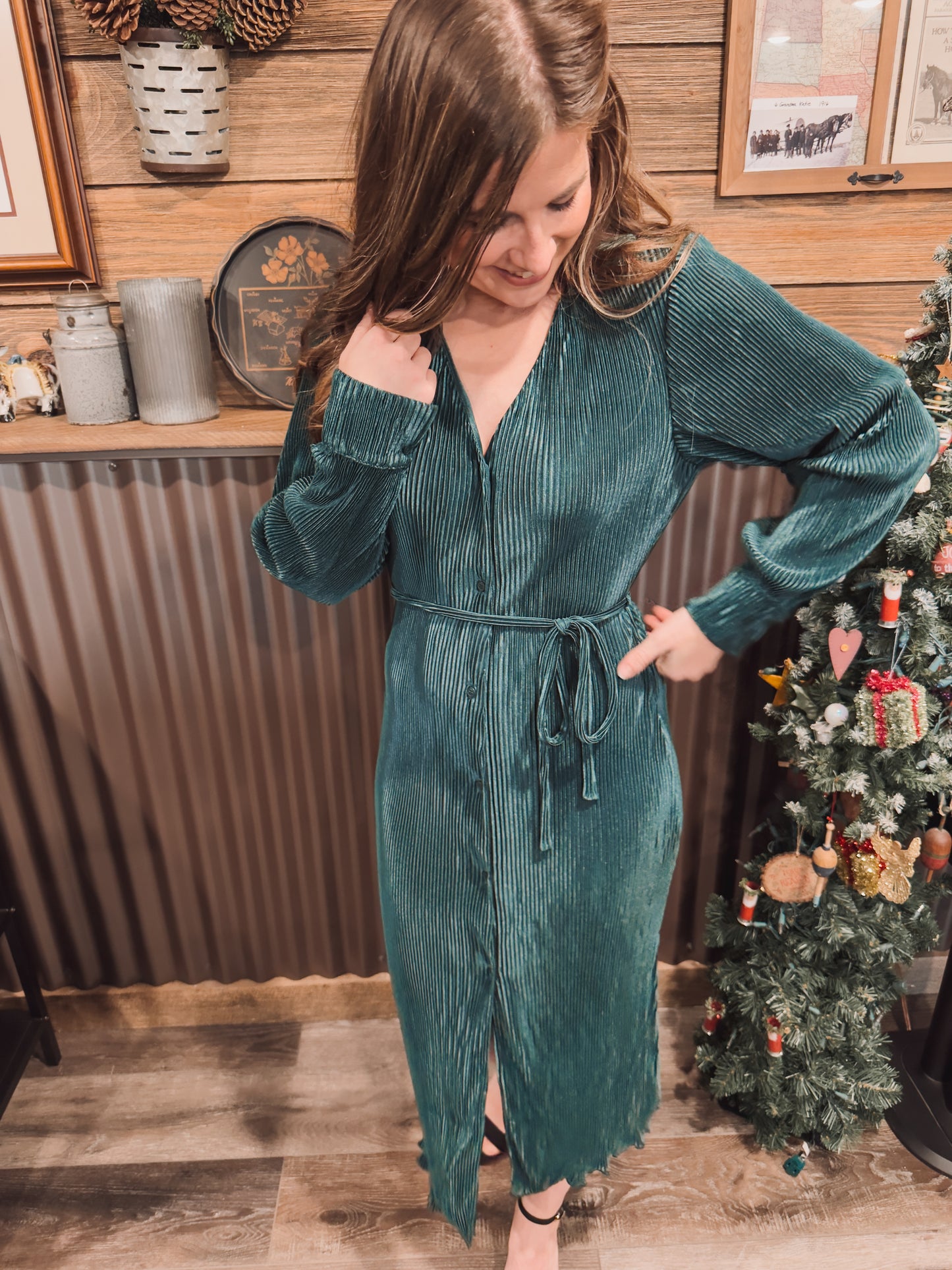 Evergreen Pleated Dress