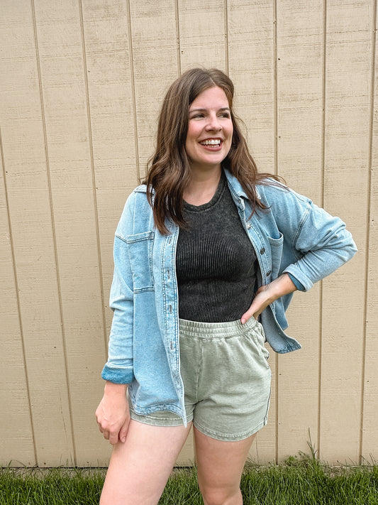 Comfy Washed Sage Shorts