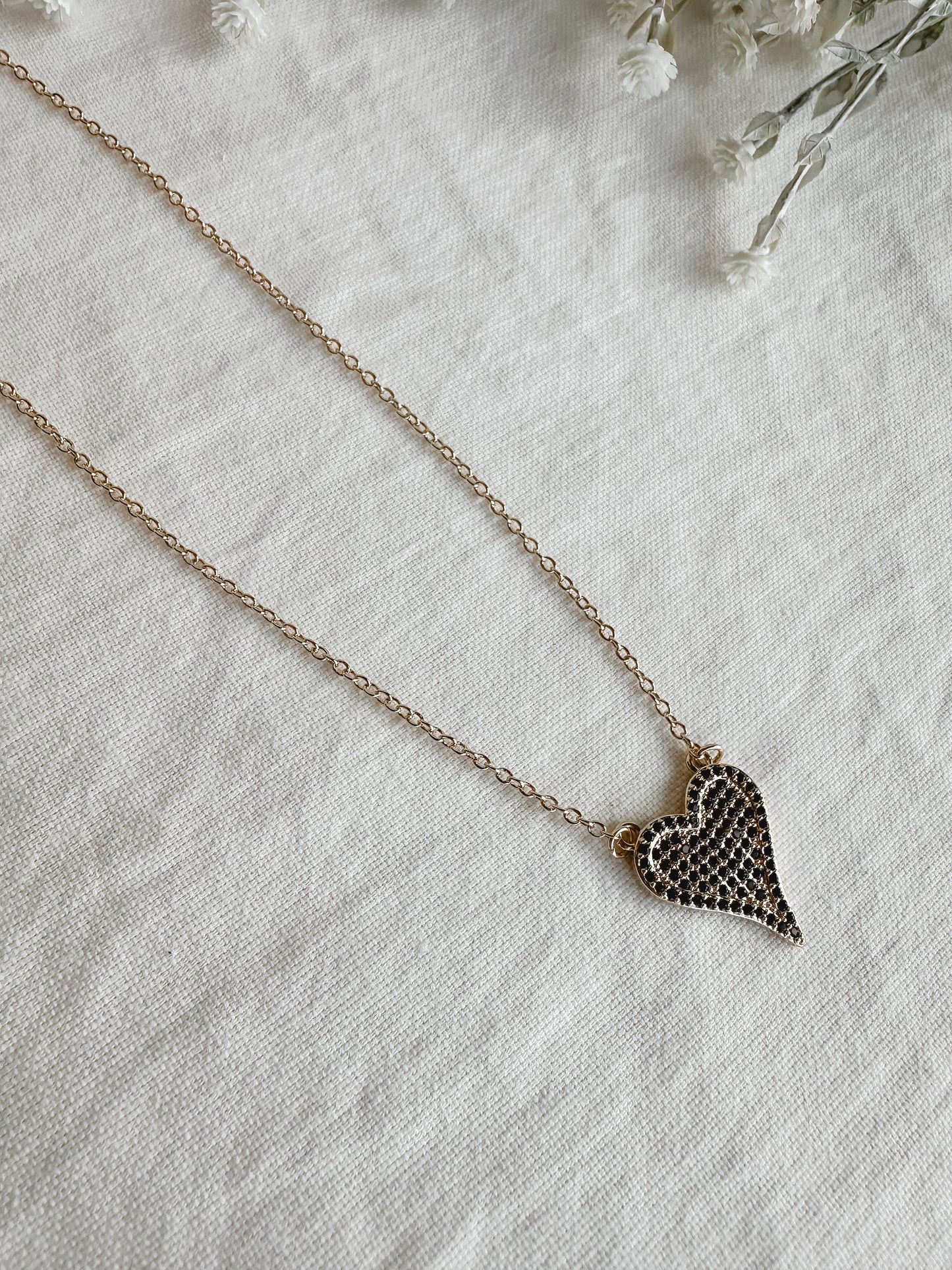 Black Studded Heart Necklace