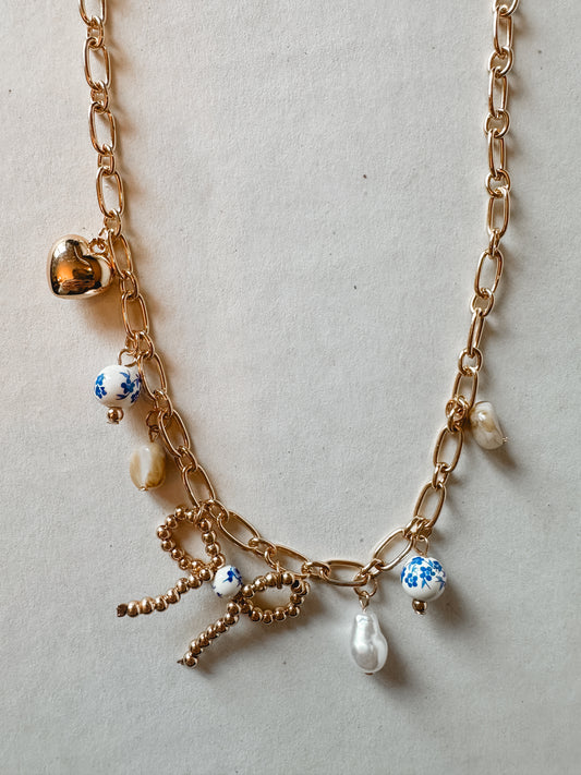 Beaded Bow Charm Necklace