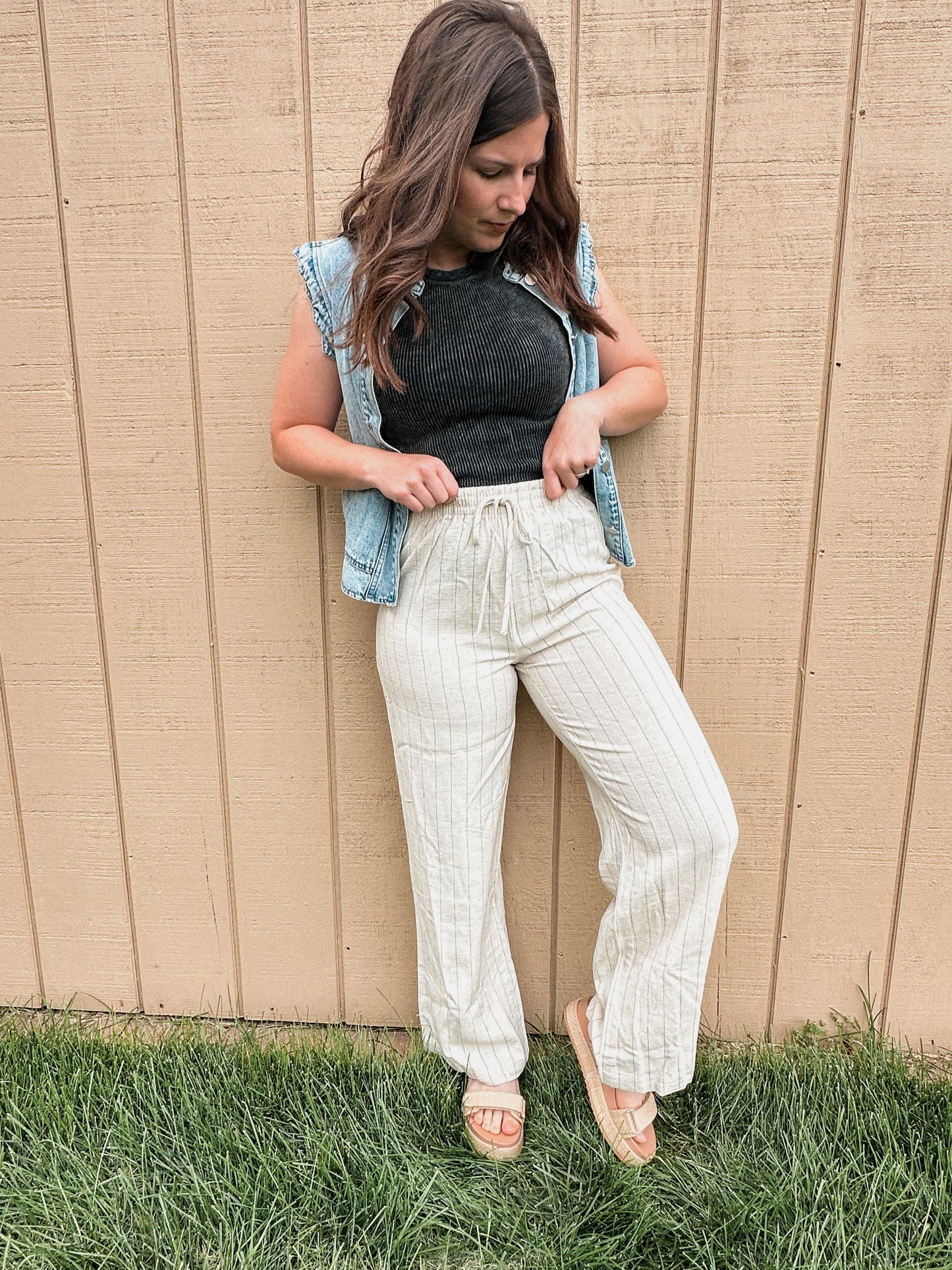 Oatmeal Stripe Linen Pants