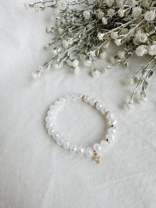 Gold Plated White Cross Bracelet