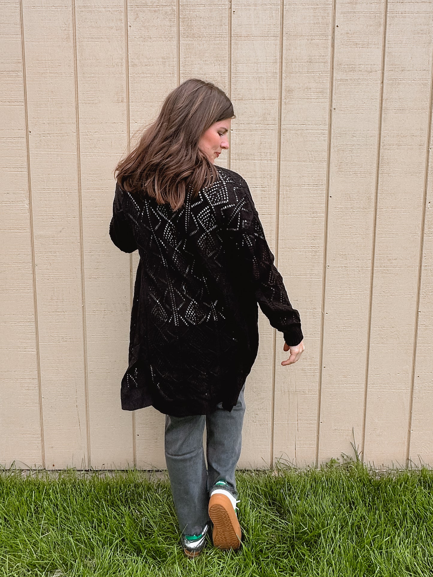 Black Open Knit Cardigan