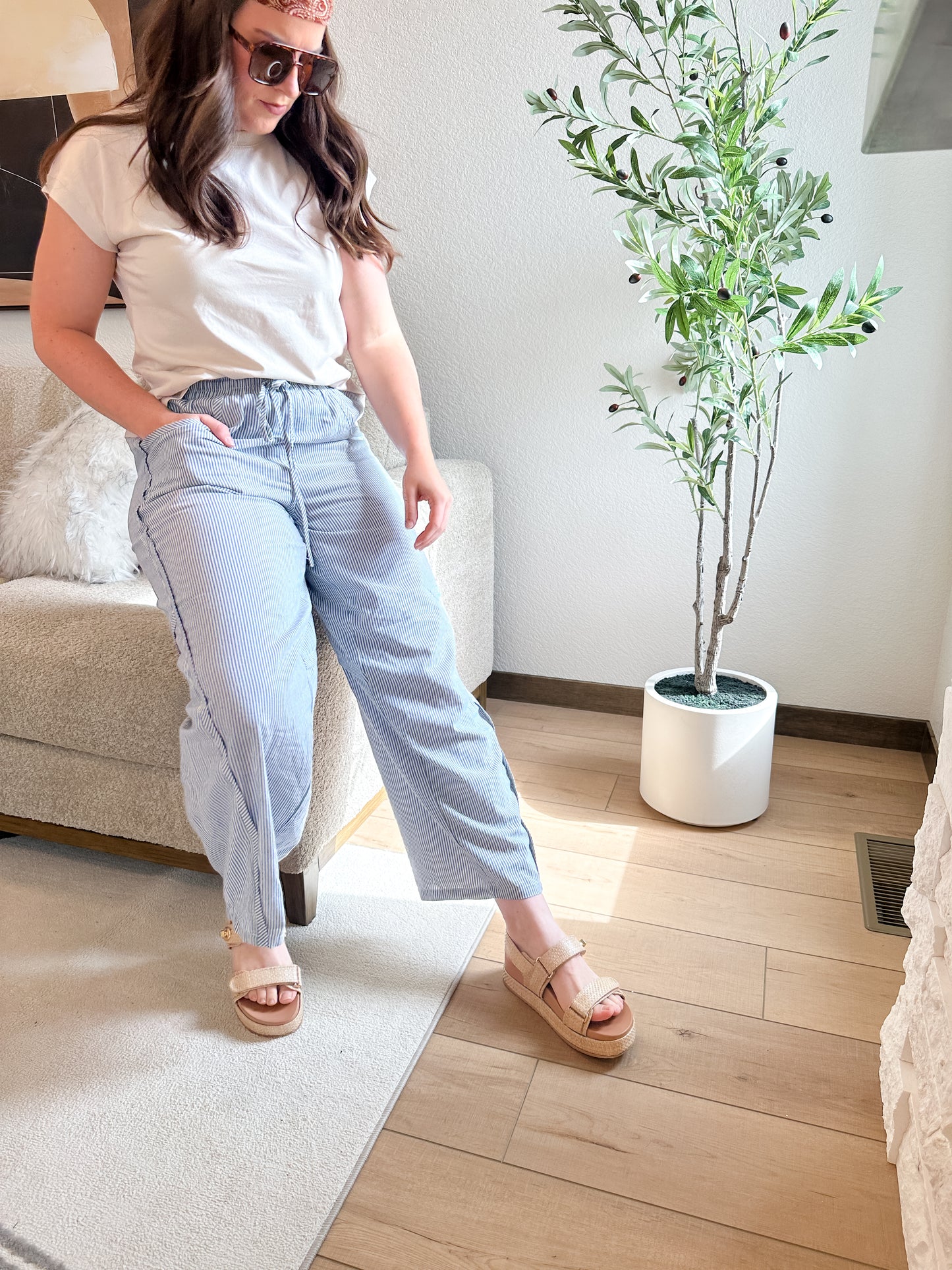 Cotton Blue Stripe Pants