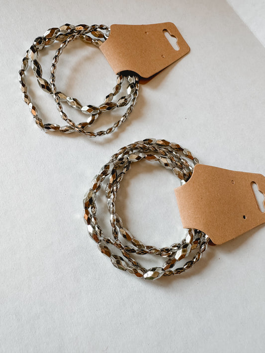 Silver Beaded Stretch Bracelet Set