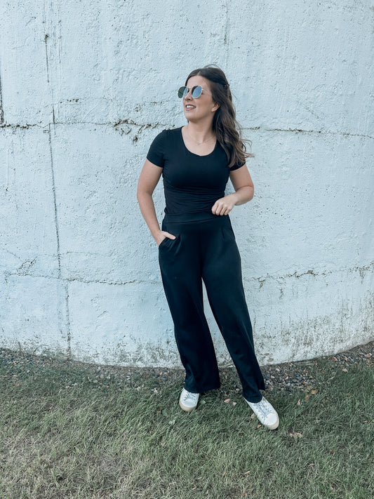 Front Pleated Black Pants