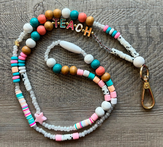 TEACH Beaded Lanyard W/ Breakaway Clasp