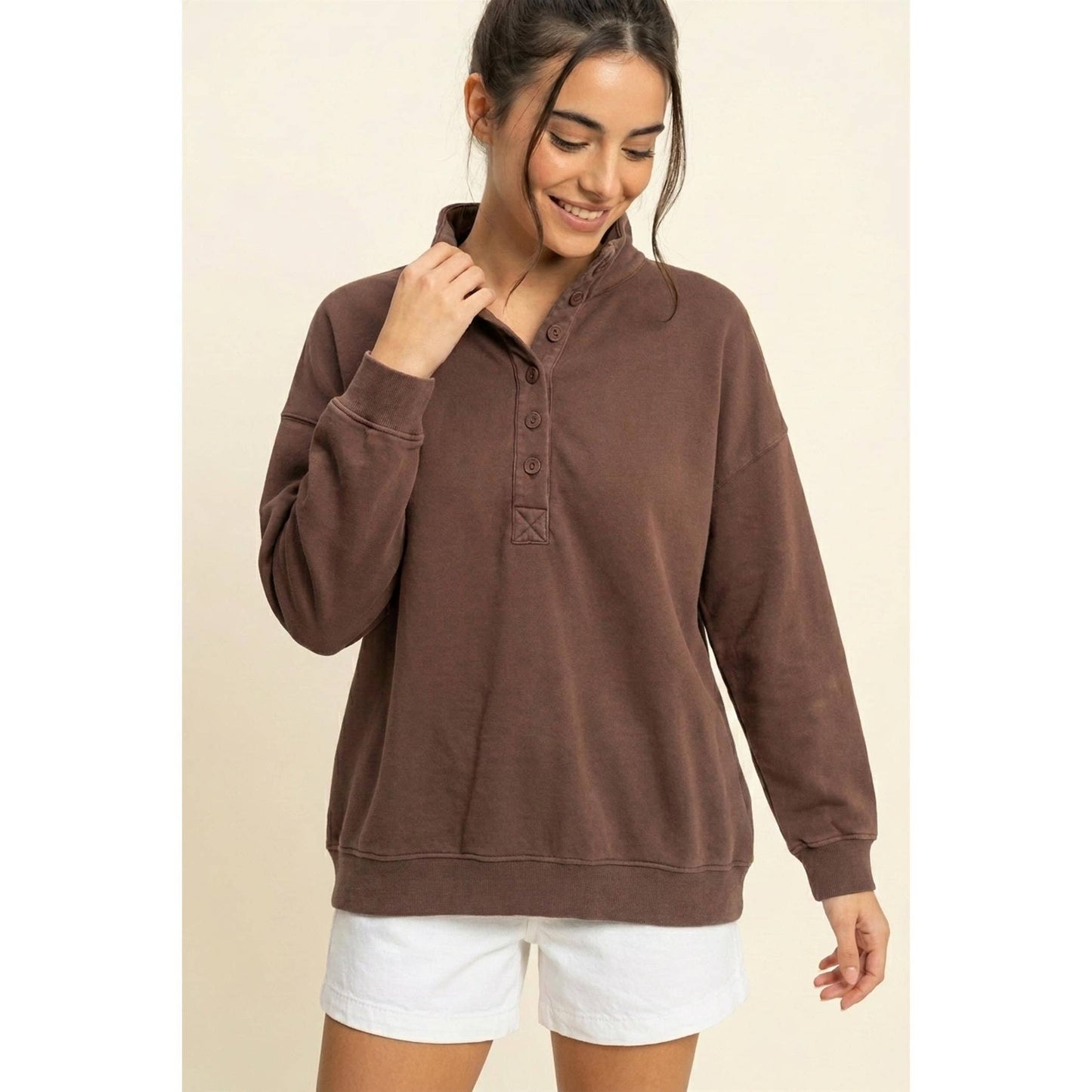 Dark Brown Button Front Sweatshirt