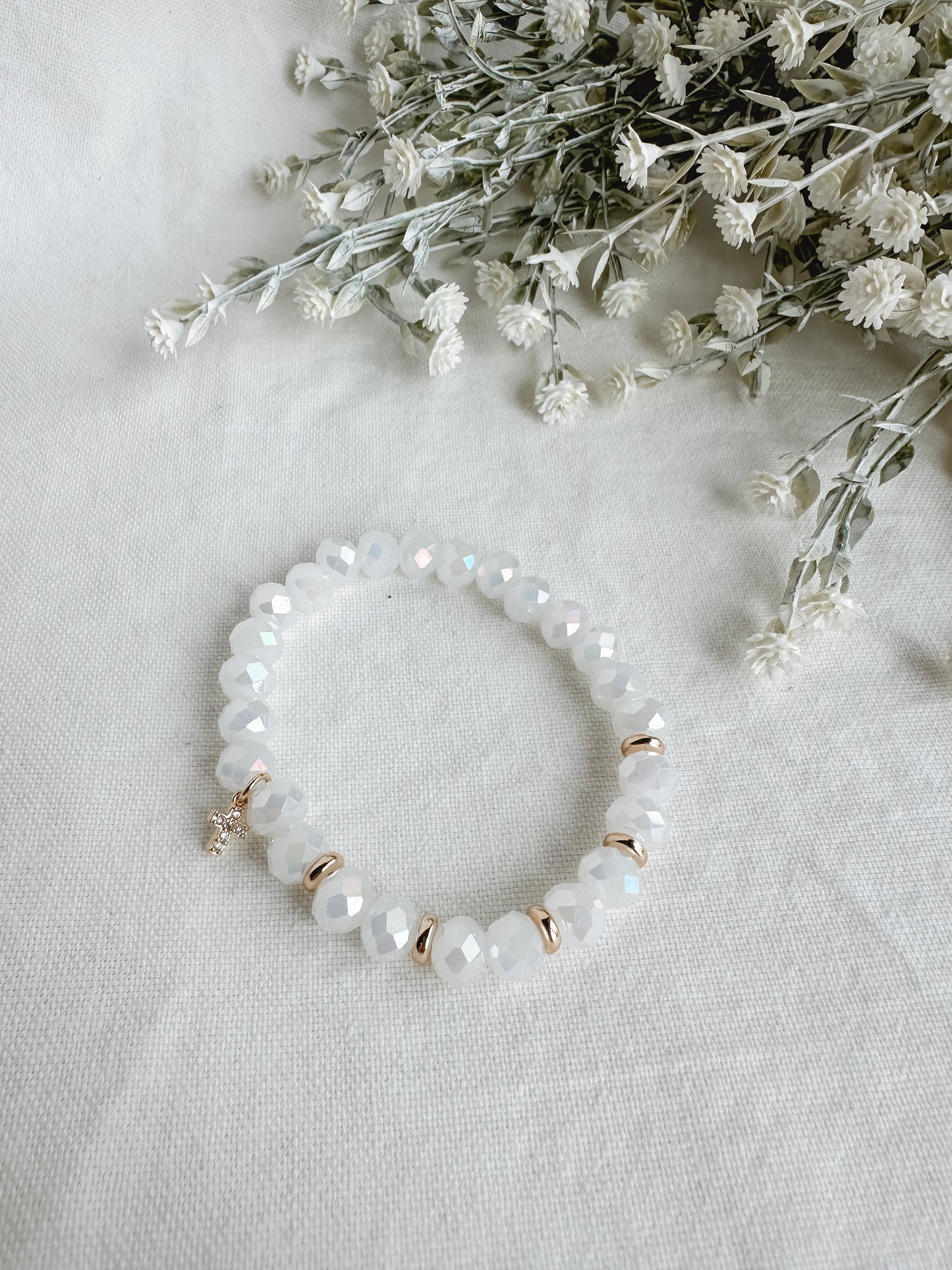 Gold Plated White Cross Bracelet
