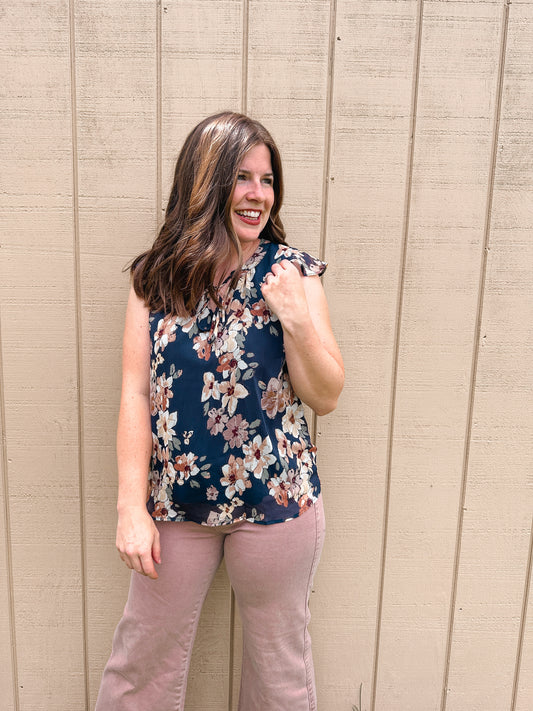 Navy Floral Top