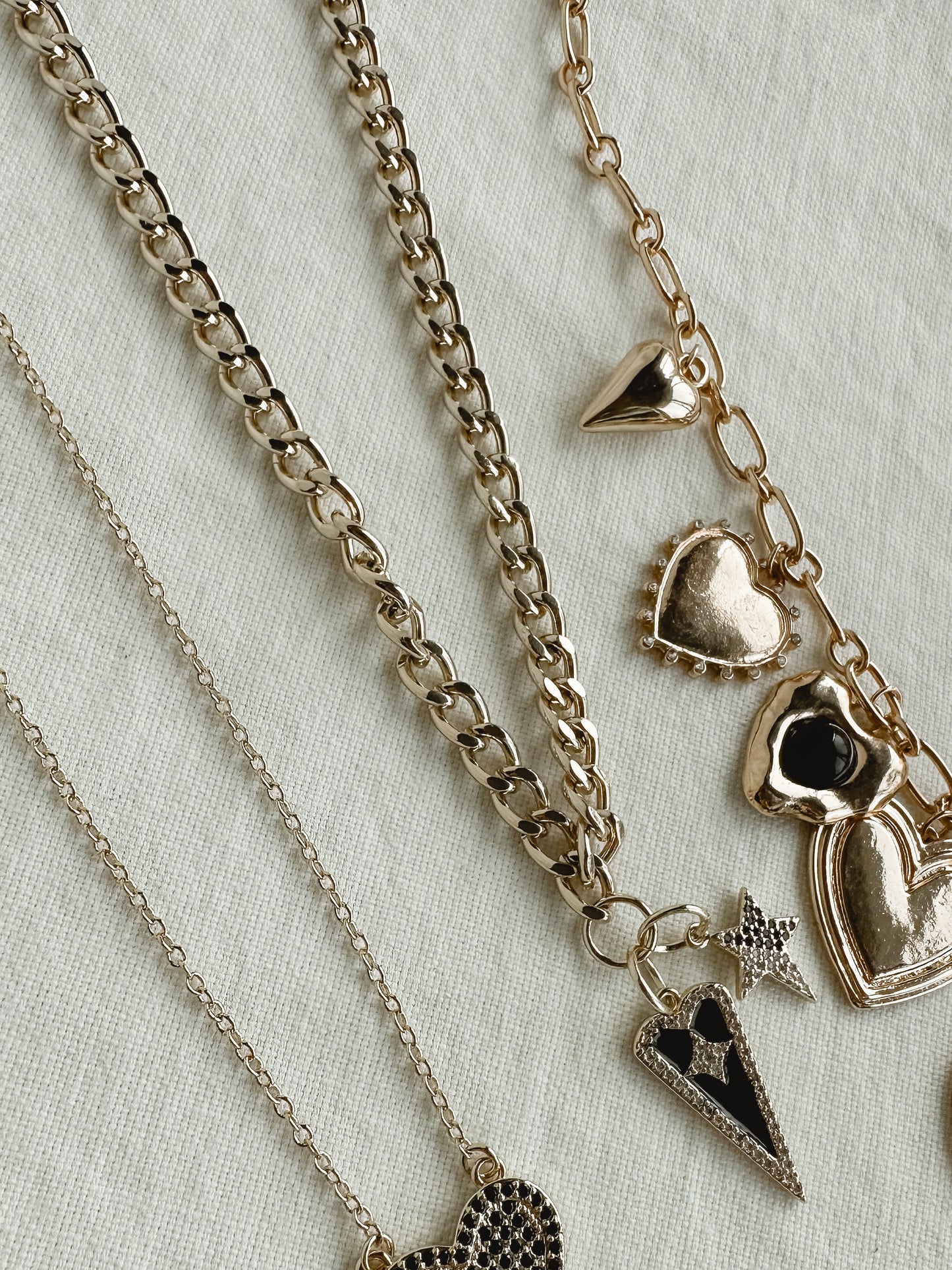 Black Heart Studded Charm Necklace