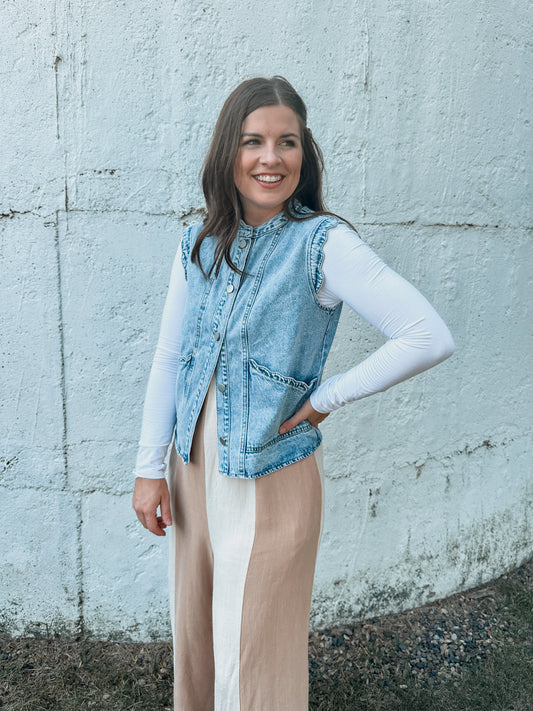 Scallop Edged Denim Vest