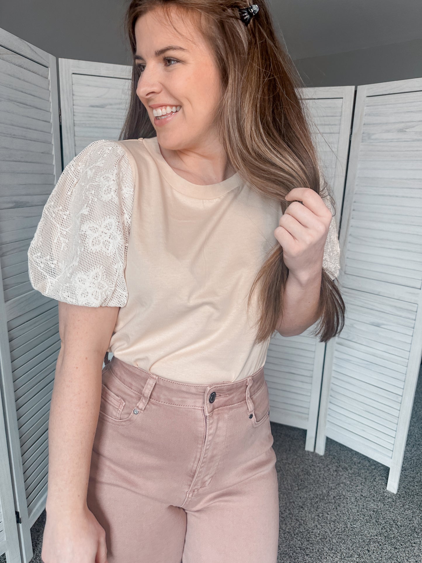 Natural Crochet Sleeve Top