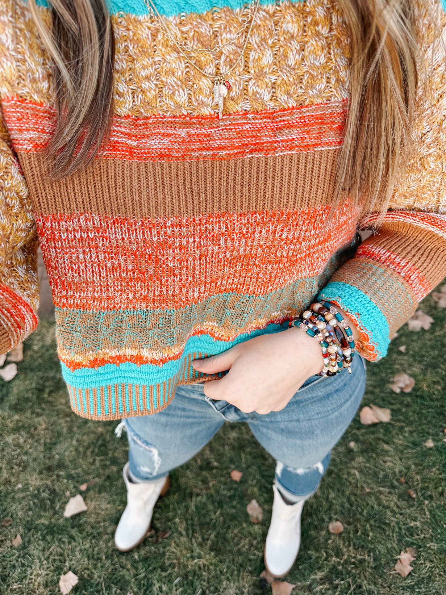 Cable Knit Colorblock Sweater