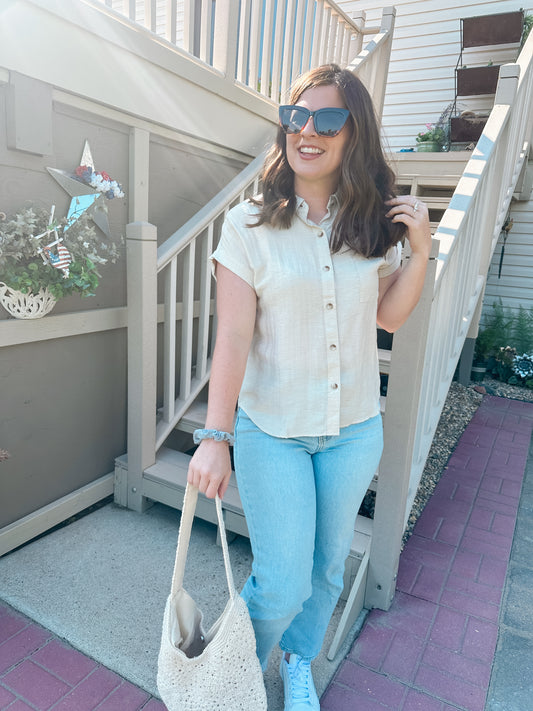 Oatmeal Button Down Top