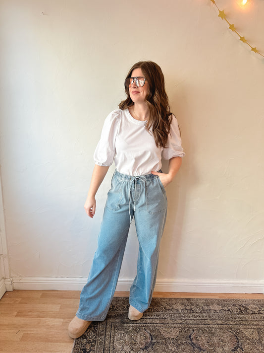 Comfy Cotton Pull On Denim Pants